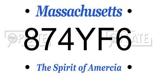 874YF6 Massachusetts License Plate