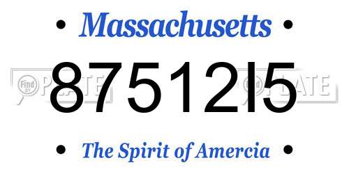 87512I5 Massachusetts License Plate