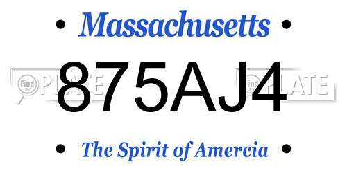 875AJ4 Massachusetts License Plate