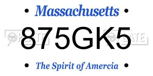 875GK5 Massachusetts License Plate