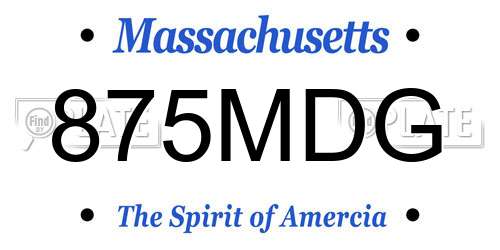 875MDG Massachusetts License Plate