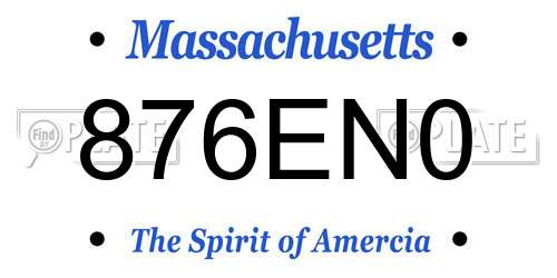 876EN0 Massachusetts License Plate