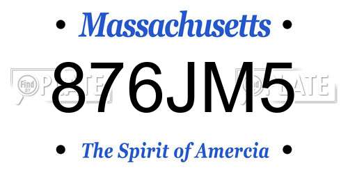 876JM5 Massachusetts License Plate