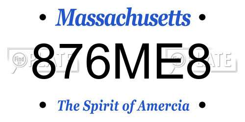 876ME8 Massachusetts License Plate