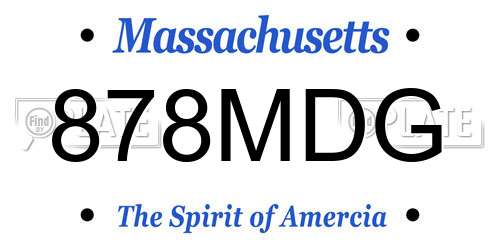 878MDG Massachusetts License Plate
