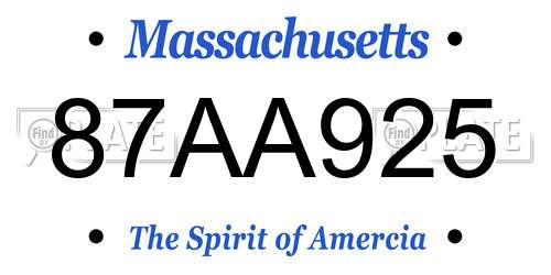 87AA925 Massachusetts License Plate