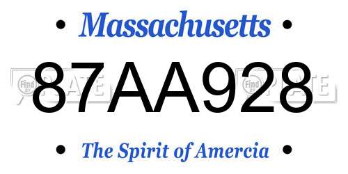 87AA928 Massachusetts License Plate