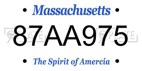 87AA975 Massachusetts License Plate