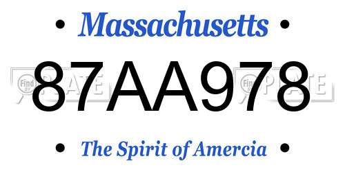 87AA978 Massachusetts License Plate