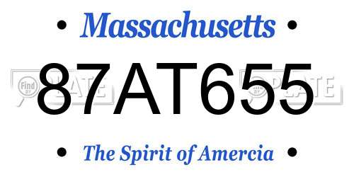 87AT655 Massachusetts License Plate