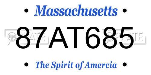 87AT685 Massachusetts License Plate