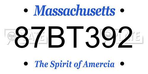 87BT392 Massachusetts License Plate