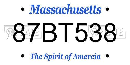 87BT538 Massachusetts License Plate