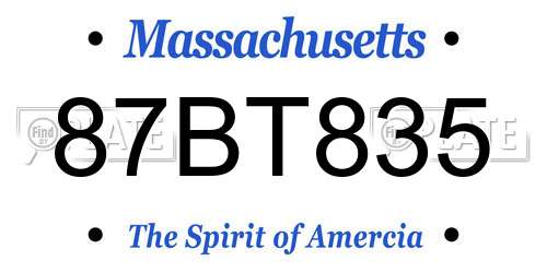 87BT835 Massachusetts License Plate