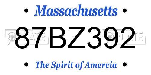 87BZ392 Massachusetts License Plate