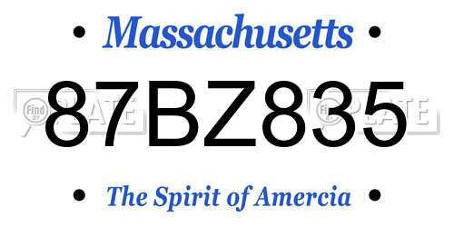 87BZ835 Massachusetts License Plate