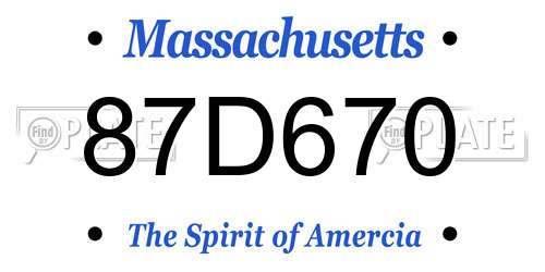 87D670 Massachusetts License Plate