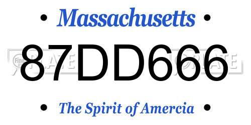 87DD666 Massachusetts License Plate