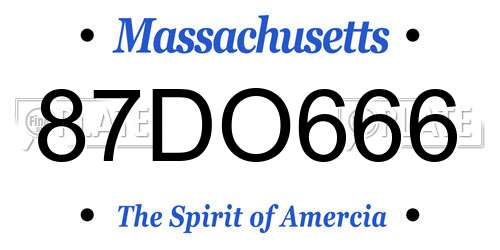 87DO666 Massachusetts License Plate