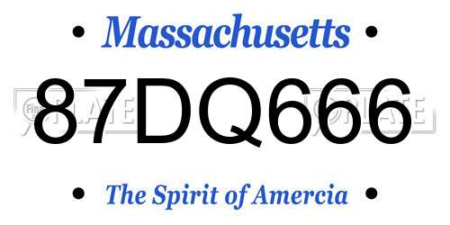 87DQ666 Massachusetts License Plate