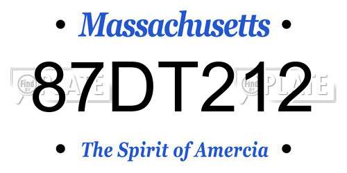 87DT212 Massachusetts License Plate