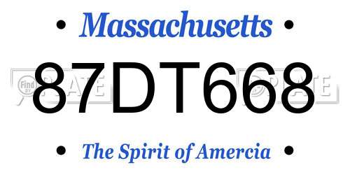 87DT668 Massachusetts License Plate