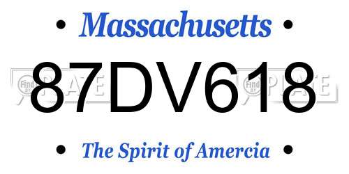 87DV618 Massachusetts License Plate