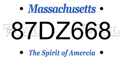 87DZ668 Massachusetts License Plate