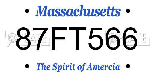 87FT566 Massachusetts License Plate