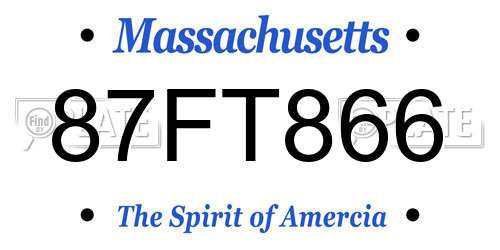 87FT866 Massachusetts License Plate