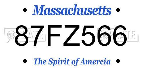 87FZ566 Massachusetts License Plate