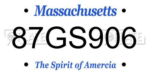 87GS906 Massachusetts License Plate