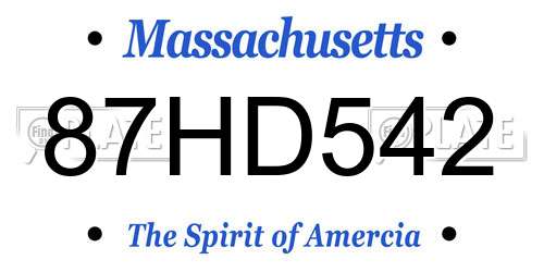 87HD542 Massachusetts License Plate