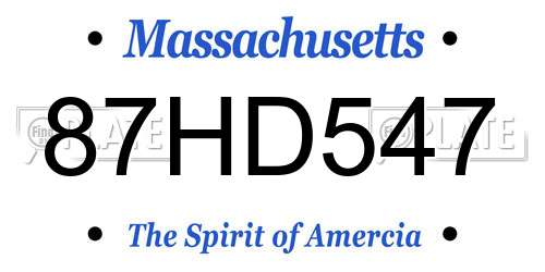 87HD547 Massachusetts License Plate