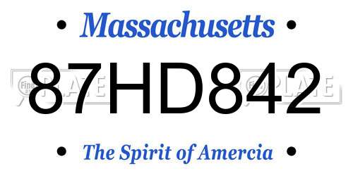 87HD842 Massachusetts License Plate