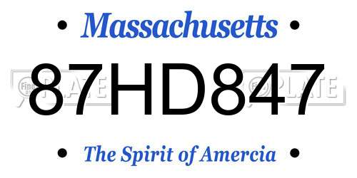 87HD847 Massachusetts License Plate