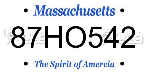 87HO542 Massachusetts License Plate