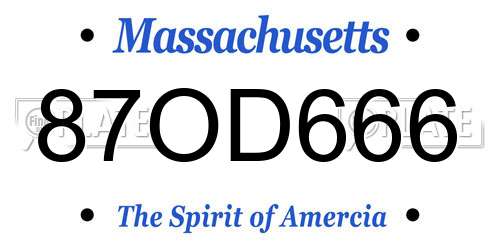 87OD666 Massachusetts License Plate