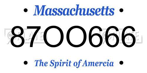 87OO666 Massachusetts License Plate