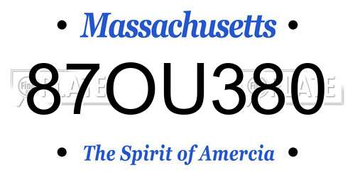 87OU380 Massachusetts License Plate
