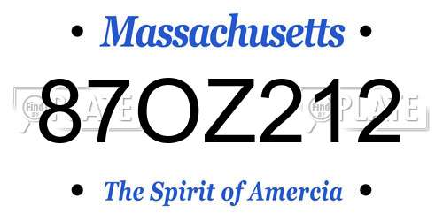 87OZ212 Massachusetts License Plate