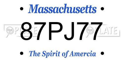 87PJ77 Massachusetts License Plate