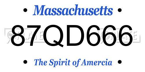 87QD666 Massachusetts License Plate