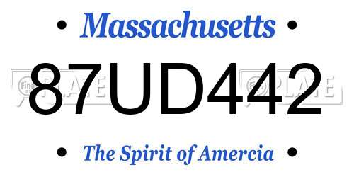 87UD442 Massachusetts License Plate