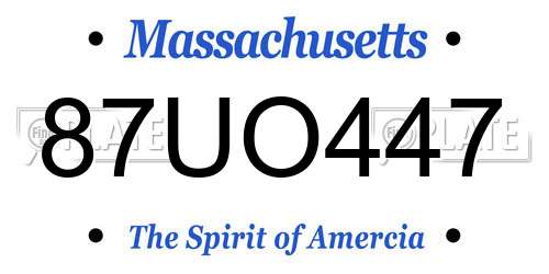 87UO447 Massachusetts License Plate