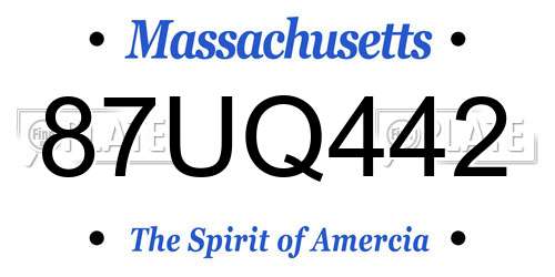 87UQ442 Massachusetts License Plate