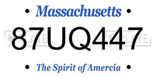 87UQ447 Massachusetts License Plate