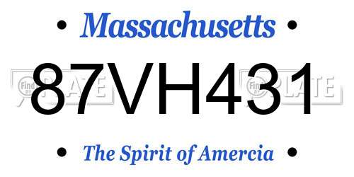 87VH431 Massachusetts License Plate