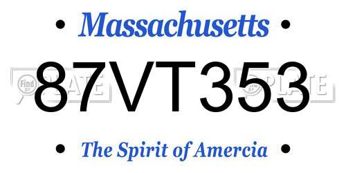 87VT353 Massachusetts License Plate