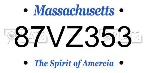 87VZ353 Massachusetts License Plate